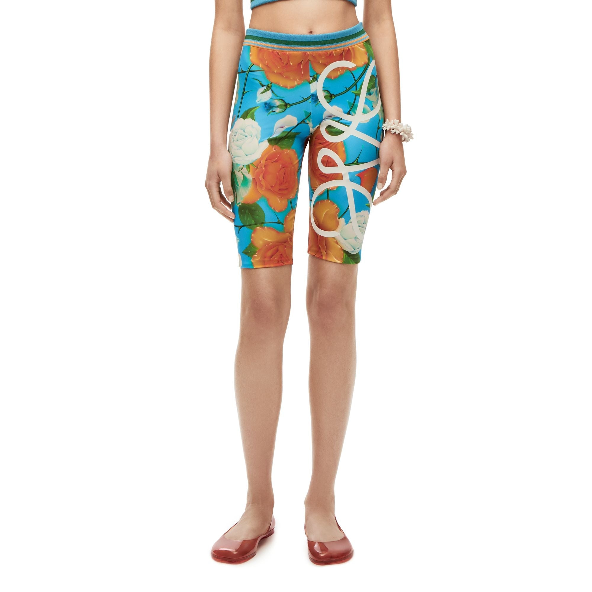 Women Roses Cycling Shorts - Blue/Multicolor