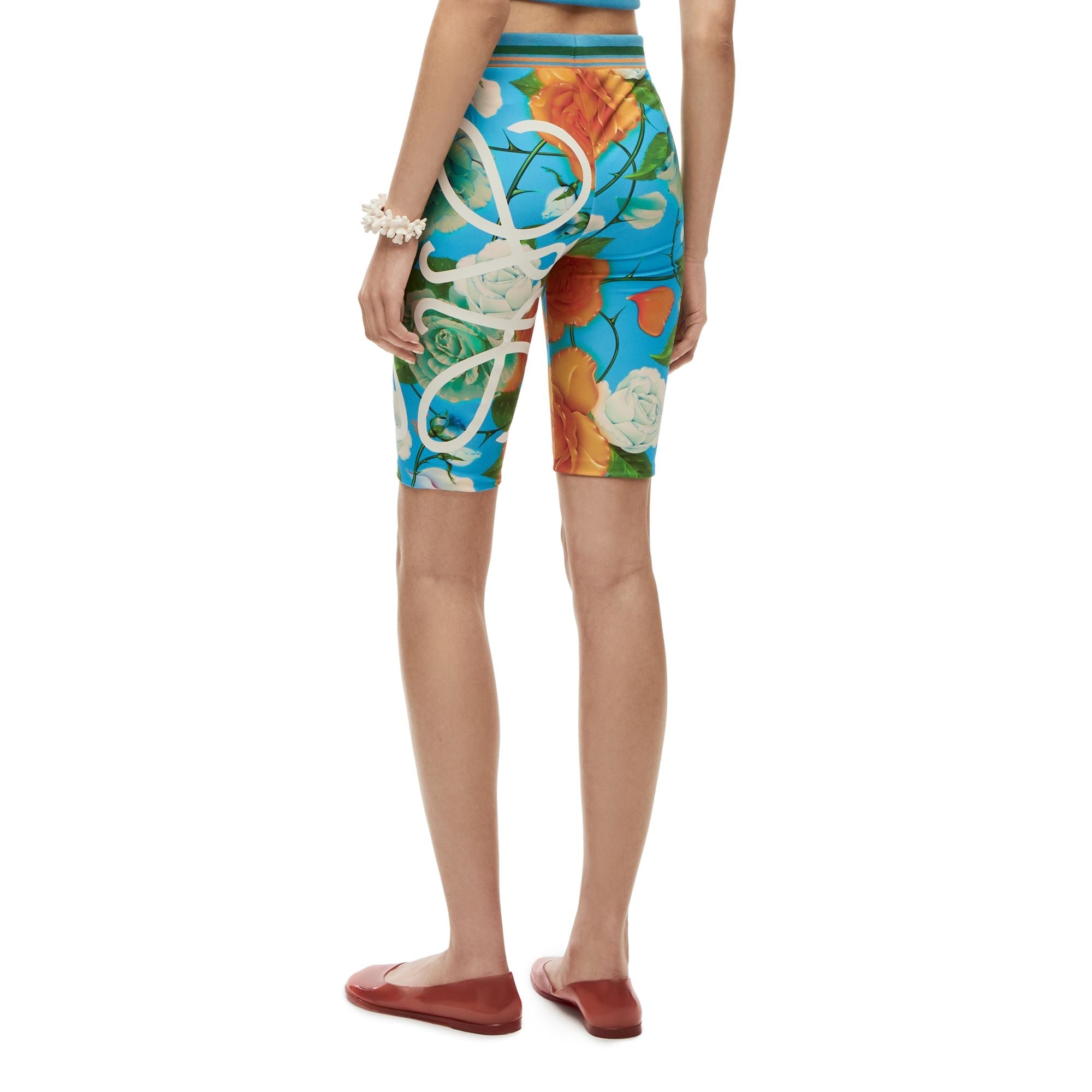 Women Roses Cycling Shorts - Blue/Multicolor