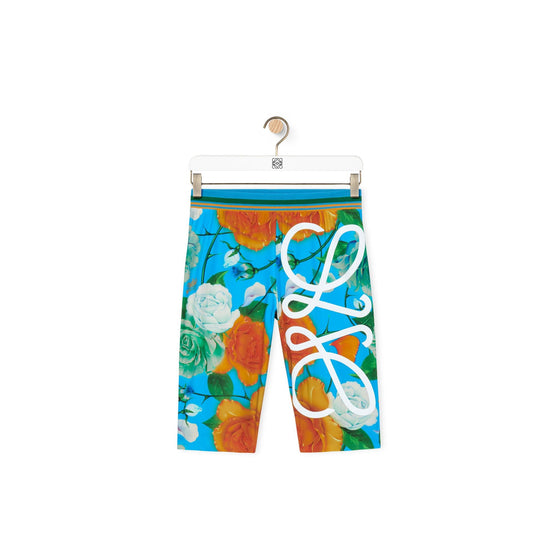 Women Roses Cycling Shorts - Blue/Multicolor