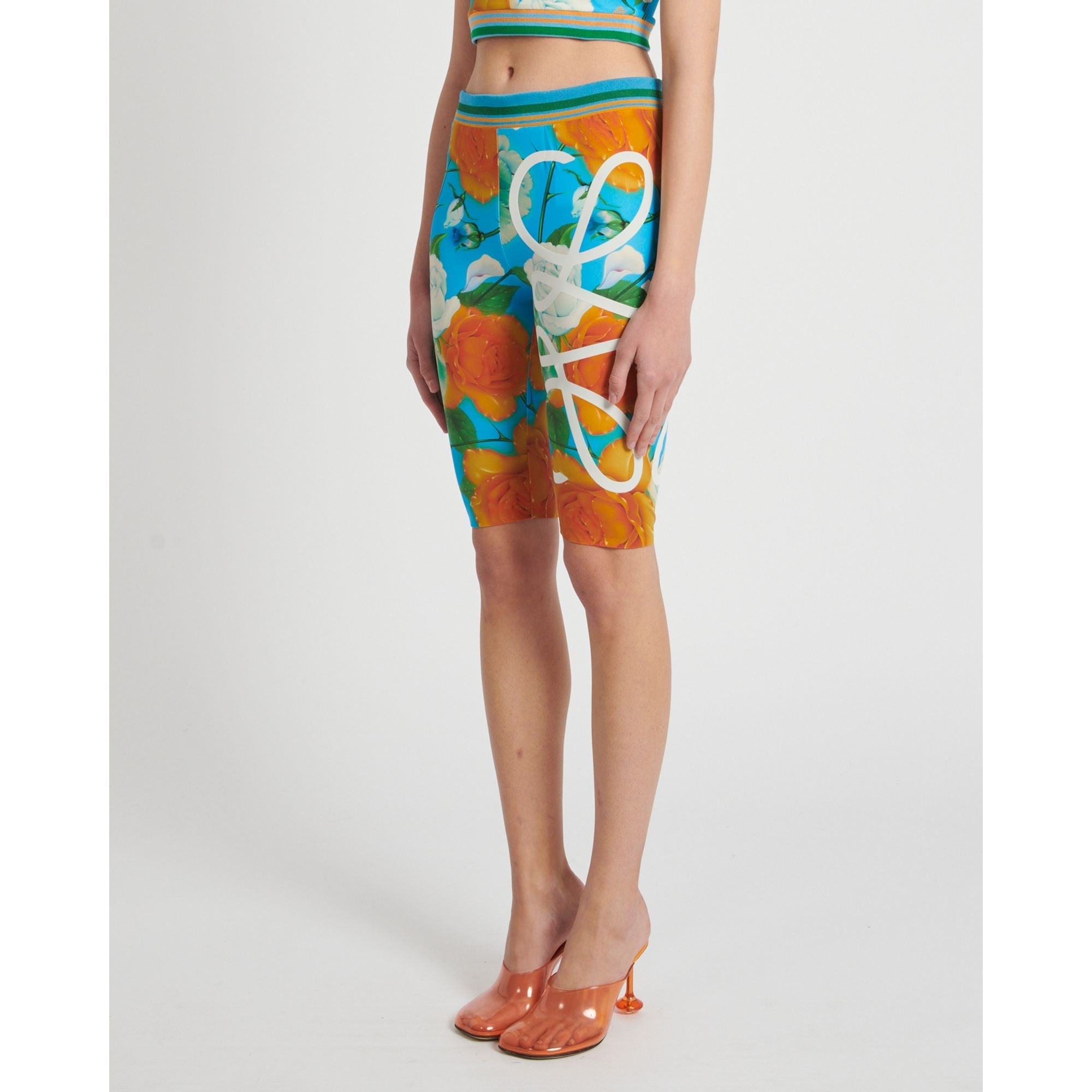 Women Roses Cycling Shorts - Blue/Multicolor