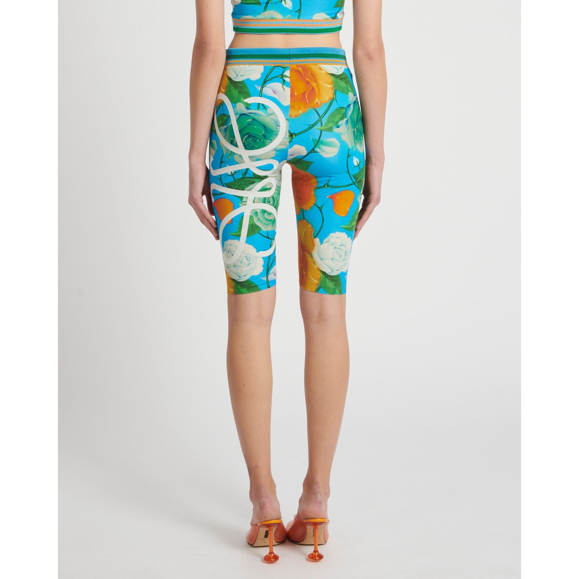 Women Roses Cycling Shorts - Blue/Multicolor