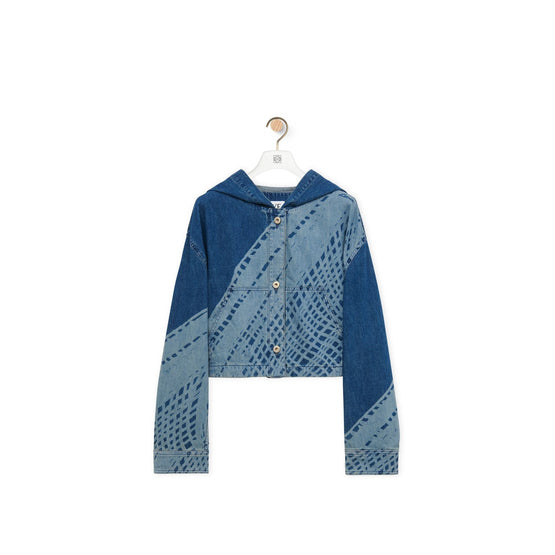 Women Cropped Hooded Jacket - Light Blue/White