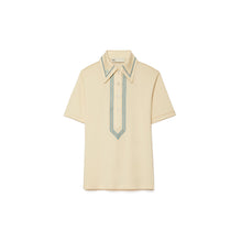 Women Retro Mercerized Cotton Polo - Sesame / Pastel Sky