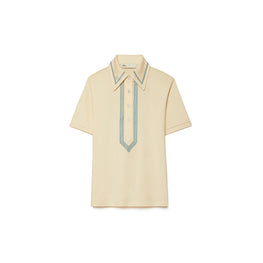 Women Retro Mercerized Cotton Polo - Sesame / Pastel Sky