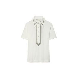 Women Retro Mercerized Cotton Polo - Snow White / Gray