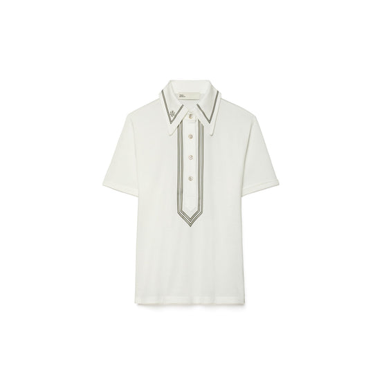Women Retro Mercerized Cotton Polo - Snow White / Gray