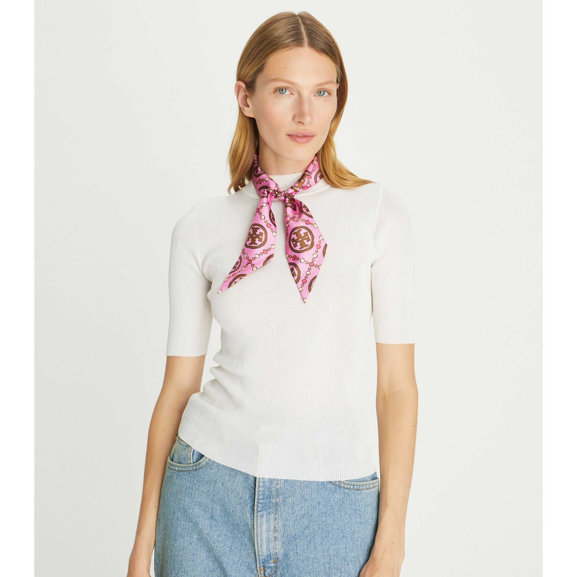 Women T Monogram Ribbon Tie - Bright Pink