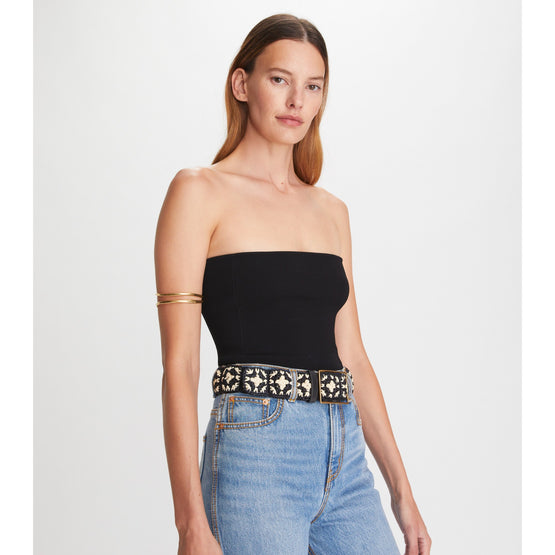 Women Raffia Woven Belt - Black