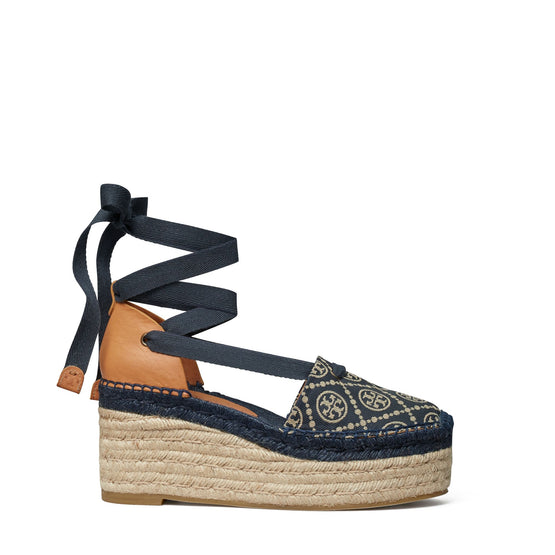 Women T Monogram Espadrille Wedge 75Mm - Inverse Navy T-Monogram /  Jazz Cuoio