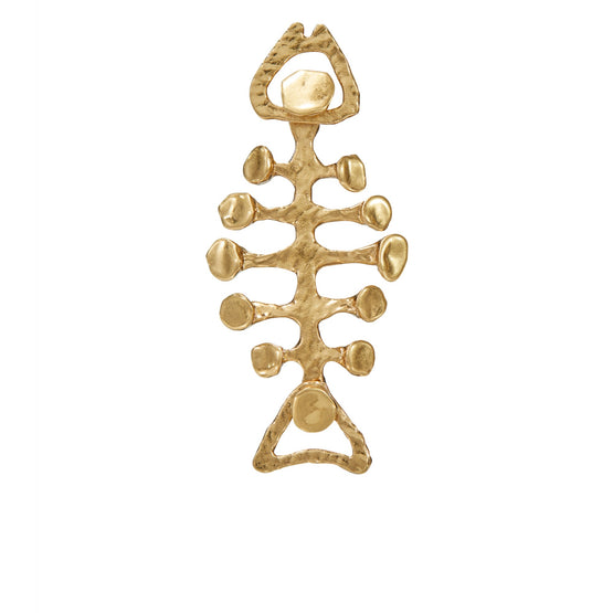 Women Brutalist Fish Earring - Antique Light Brass