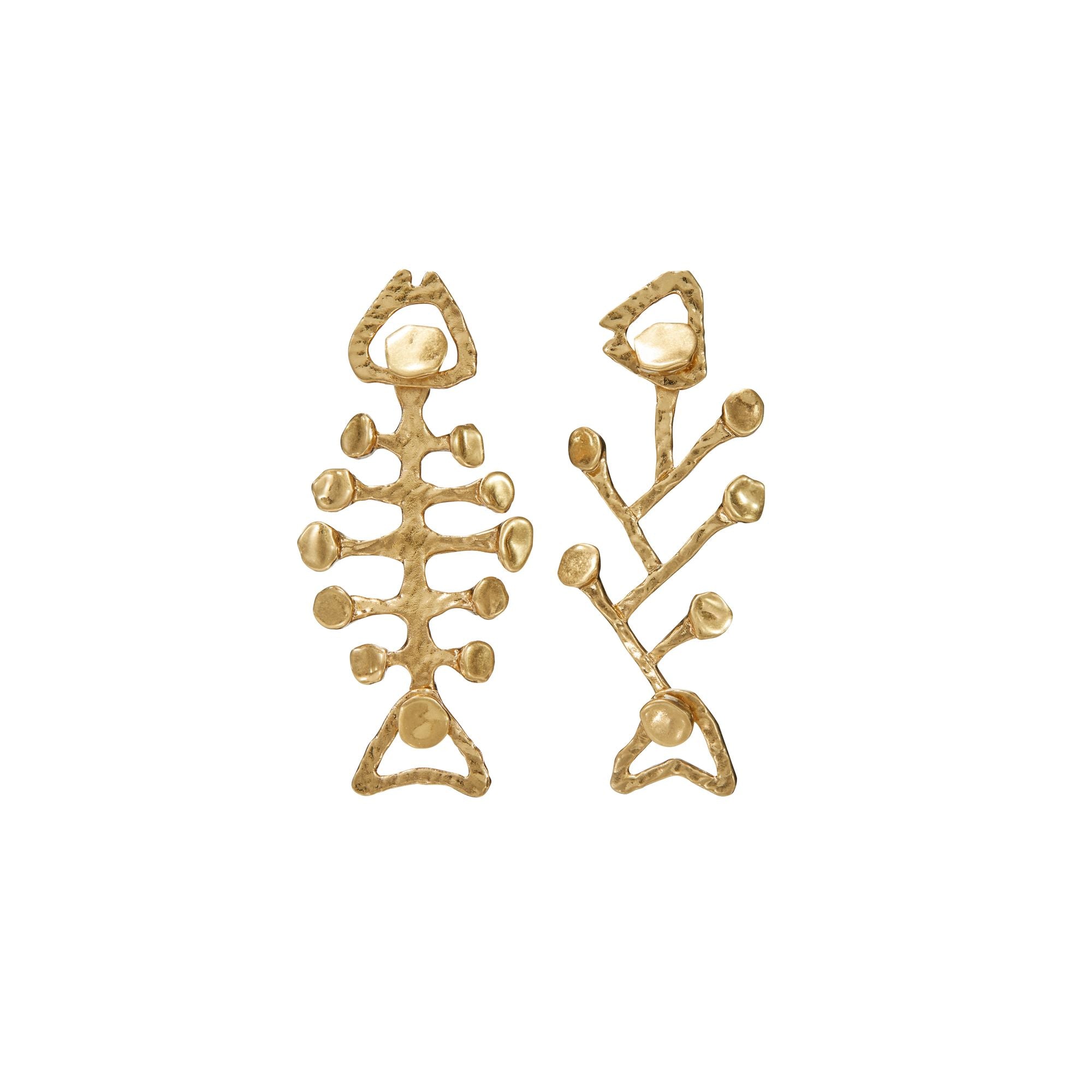 Women Brutalist Fish Earring - Antique Light Brass
