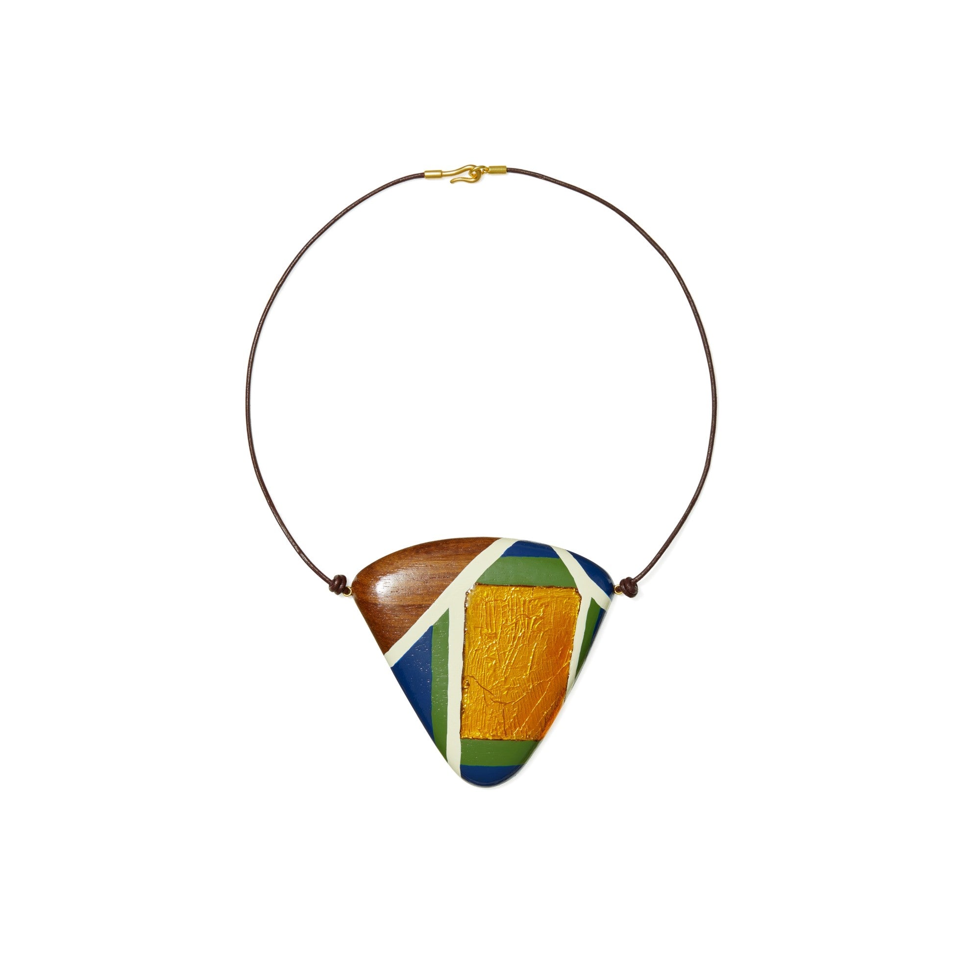 Women Geo Wood Necklace - Rolled Gold / Multi