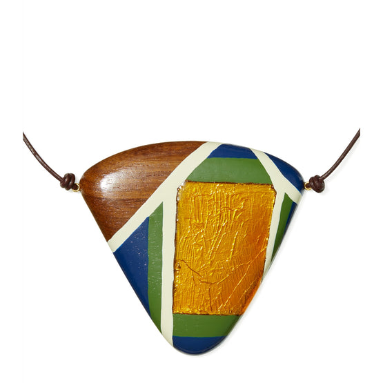 Women Geo Wood Necklace - Rolled Gold / Multi