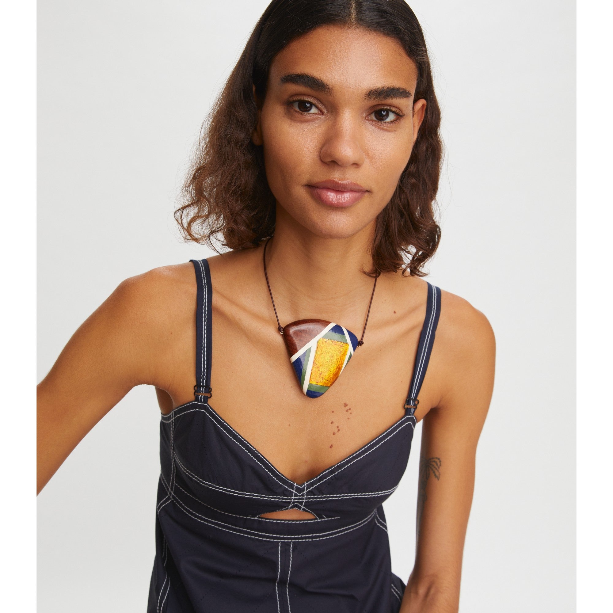 Women Geo Wood Necklace - Rolled Gold / Multi