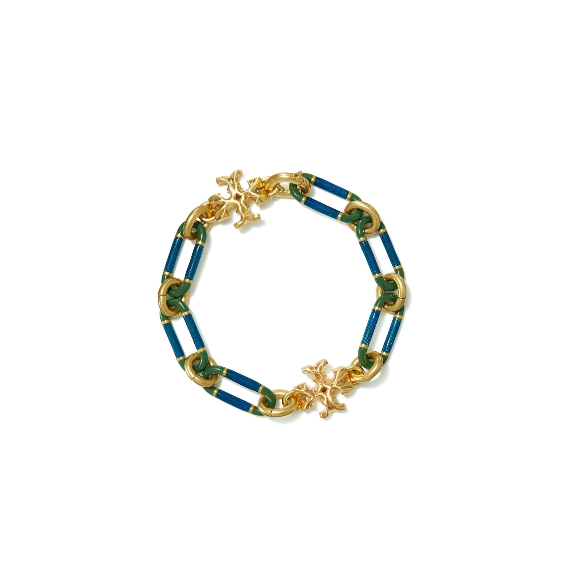 Women Roxanne Chain Striped Bracelet - Rolled Tory Gold / Green / Blue
