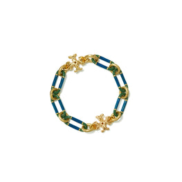 Women Roxanne Chain Striped Bracelet - Rolled Tory Gold / Green / Blue