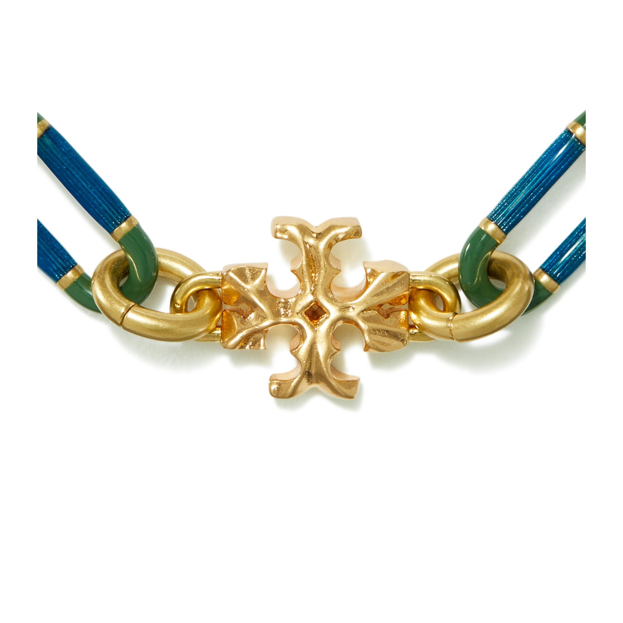 Women Roxanne Chain Striped Bracelet - Rolled Tory Gold / Green / Blue