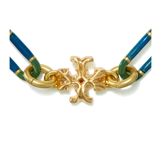 Women Roxanne Chain Striped Bracelet - Rolled Tory Gold / Green / Blue