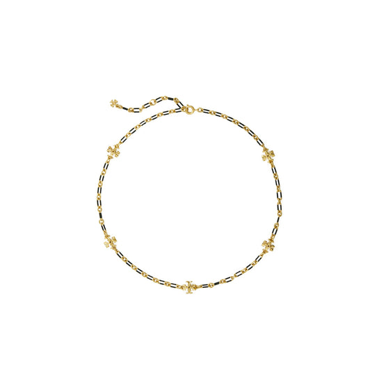Women Roxanne Chain Striped Delicate Necklace - Rolled Tory Gold / Black