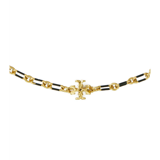 Women Roxanne Chain Striped Delicate Necklace - Rolled Tory Gold / Black