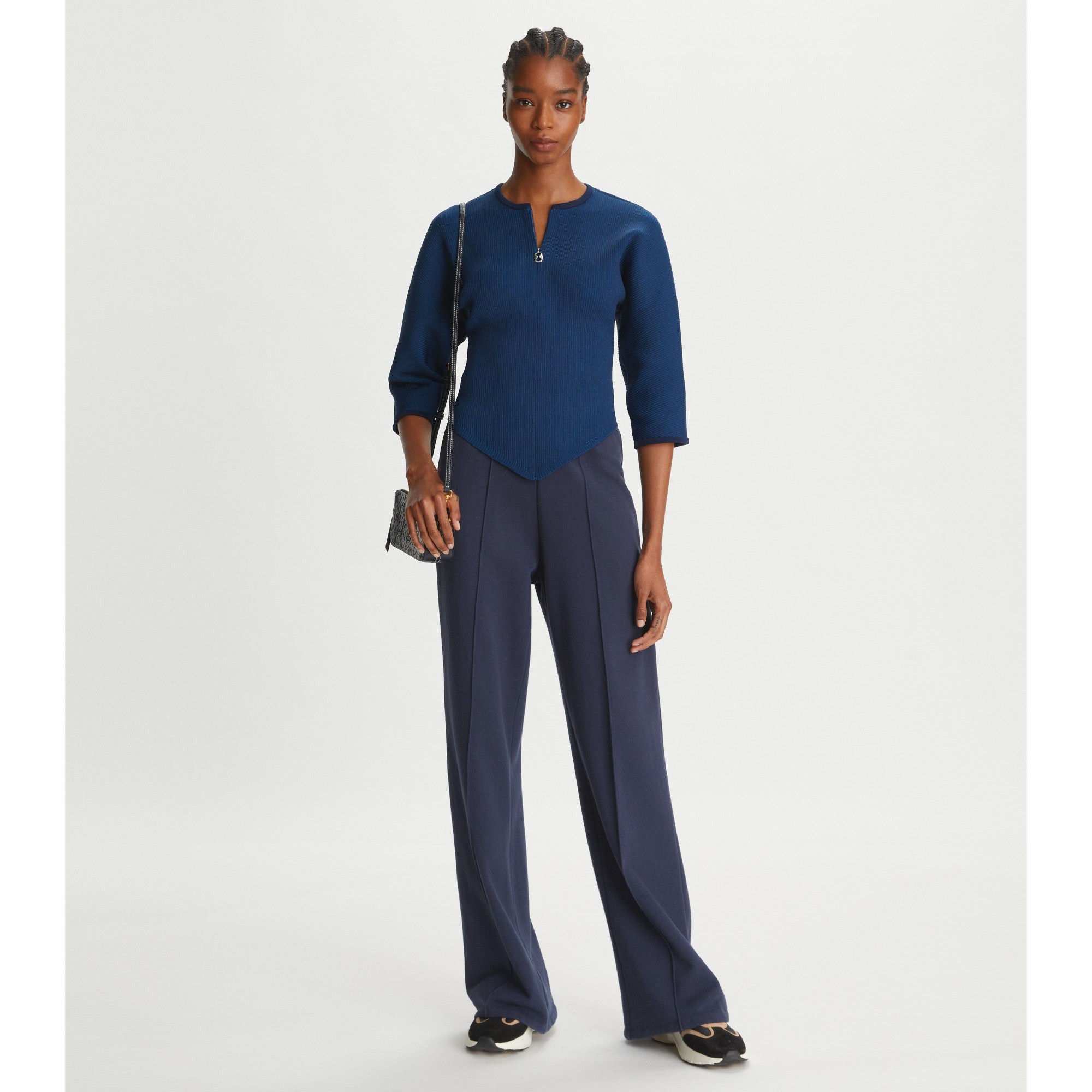 Women Plaited-Rib Quarter Zip - Tory Navy / Bright Sea