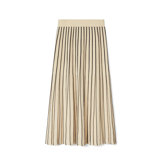 Women Plaited-Rib Pleated Skirt - Antique Ivory / Black