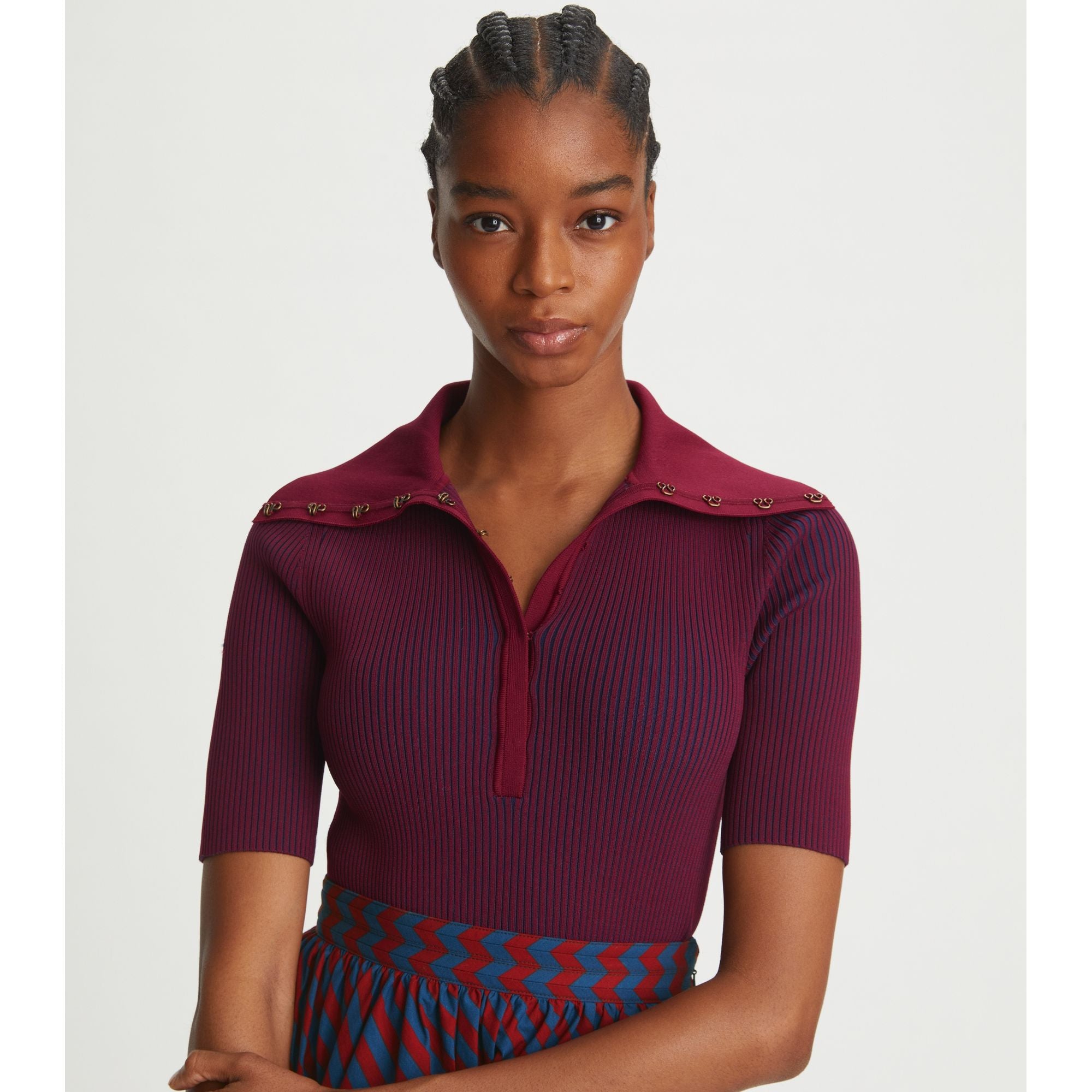 Women Plaited-Rib Polo - Royal Burgundy / Tory Navy
