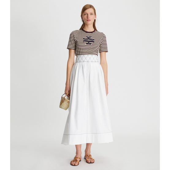 Women Woven Double T T-Shirt - Evening Plum/French Cream