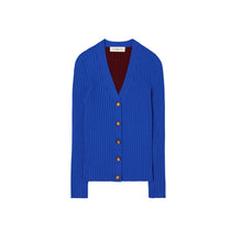 Women Colorblock Ribbed Cardigan - Duchess Blue