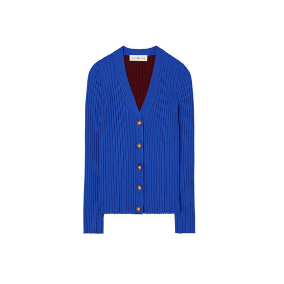 Women Colorblock Ribbed Cardigan - Duchess Blue