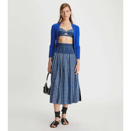 Women Colorblock Ribbed Cardigan - Duchess Blue