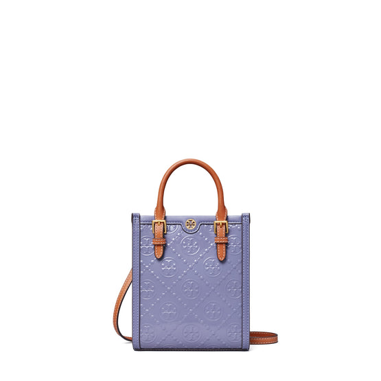 Women T Monogram Patent Embossed Mini N/S Tote - Dark Lotus
