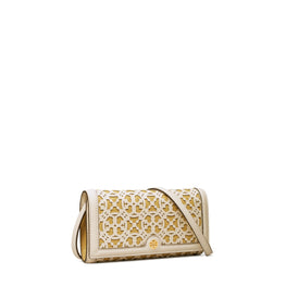 Women T Monogram Laser Cut Wallet Crossbody - New Ivory / Beeswax