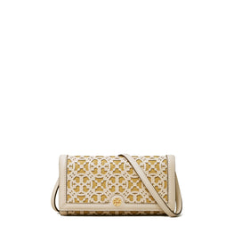 Women T Monogram Laser Cut Wallet Crossbody - New Ivory / Beeswax