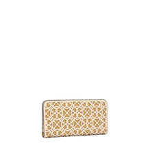 Women T Monogram Laser Cut Zip Slim Wallet - New Ivory / Beeswax