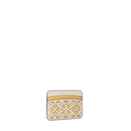 Women T Monogram Laser Cut Card Case - New Ivory / Beeswax