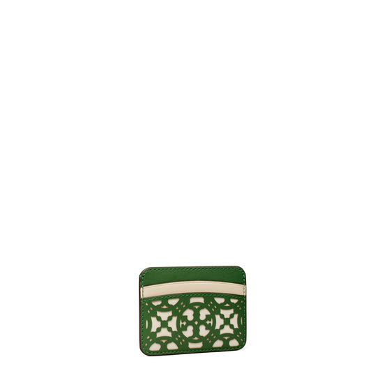 Women T Monogram Laser Cut Card Case - Arugula / New Ivory
