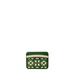 Women T Monogram Laser Cut Card Case - Arugula / New Ivory