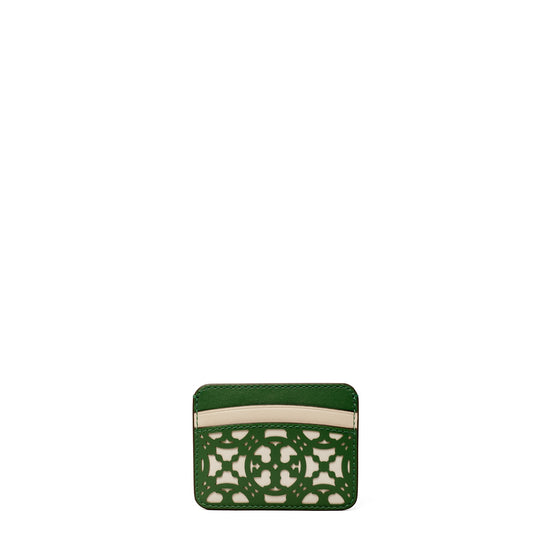 Women T Monogram Laser Cut Card Case - Arugula / New Ivory
