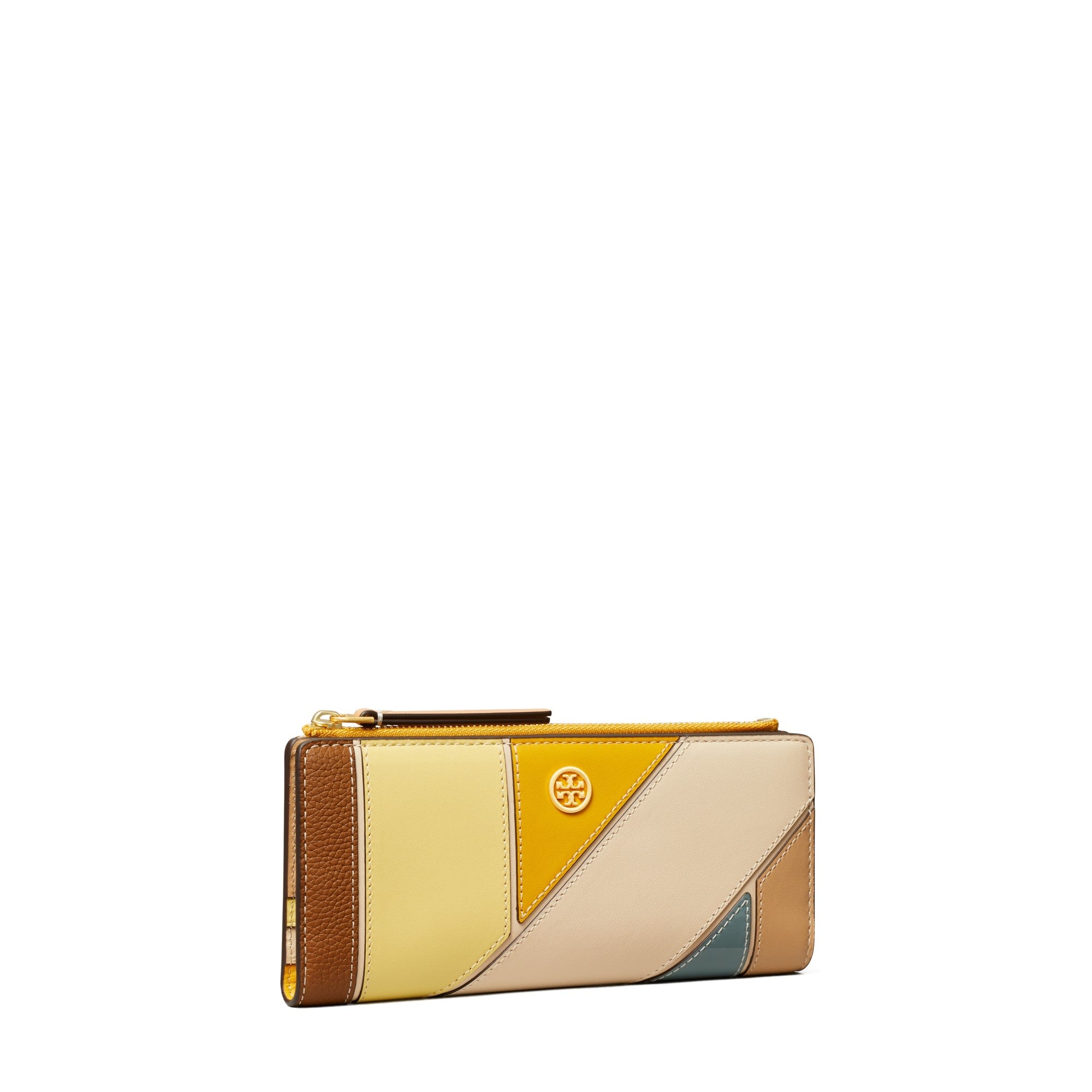 Women Robinson Patchwork Zip Slim Wallet - New Cream