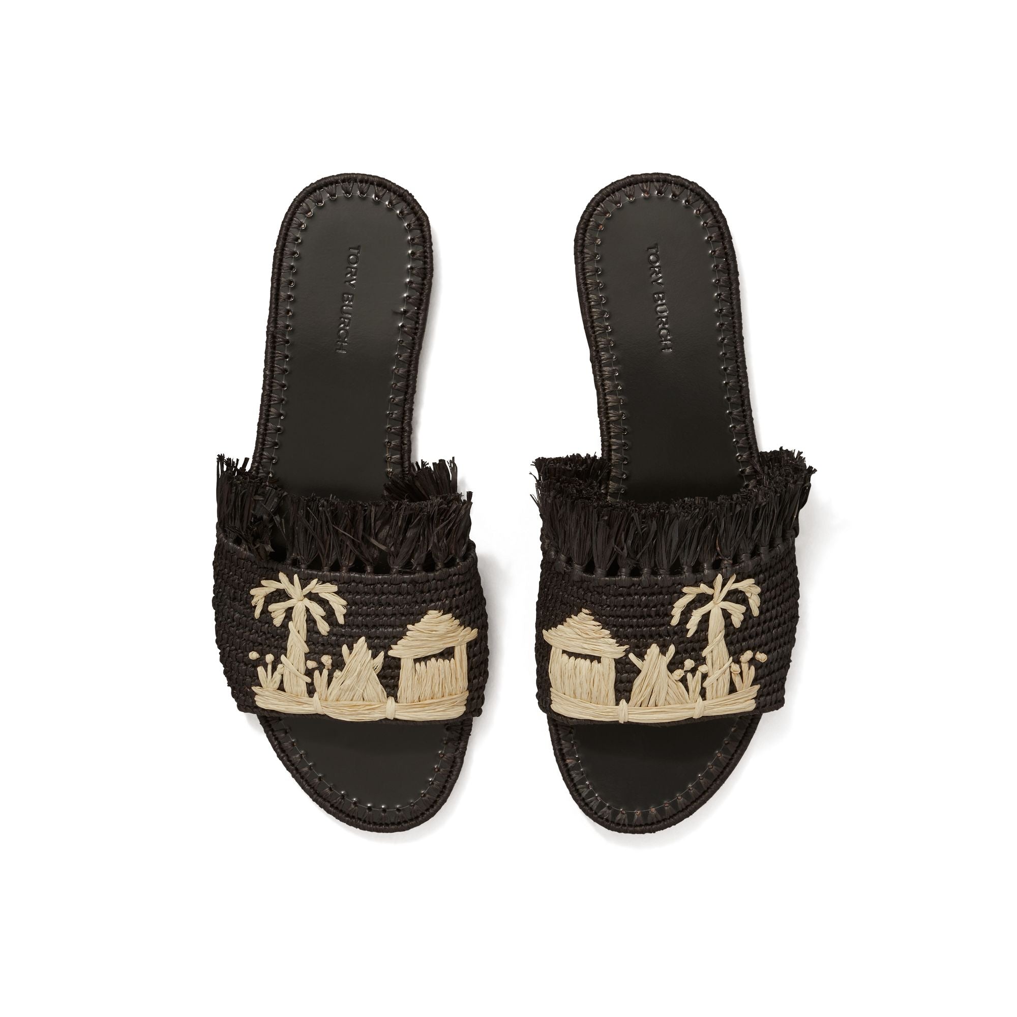 Women Eleanor Raffia Slide - Perfect Black / Natural