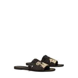 Women Eleanor Raffia Slide - Perfect Black / Natural