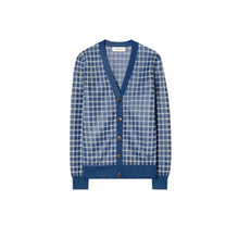 Women Sheer Picnic Plaid Boyfriend Cardigan - Blue / White