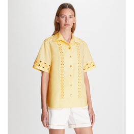 Women Yoyo Embellished Camp Shirt - Custard