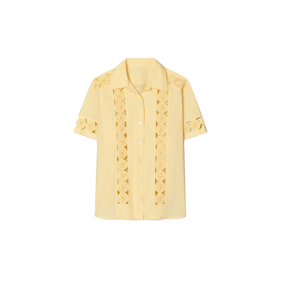 Women Yoyo Embellished Camp Shirt - Custard
