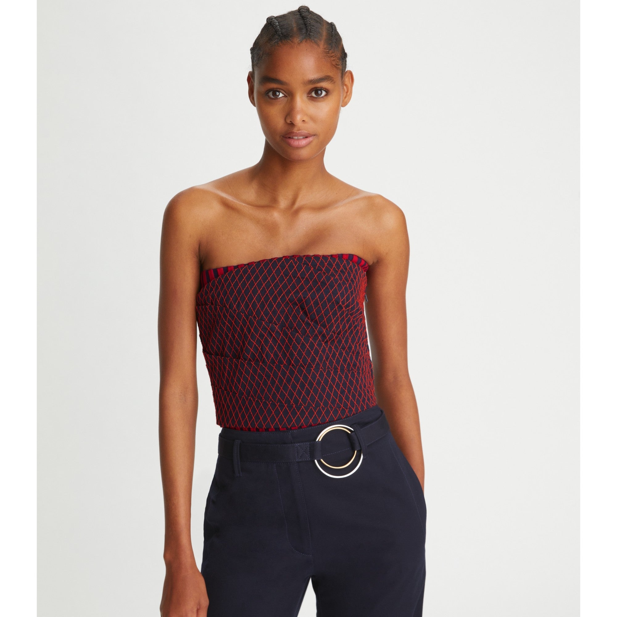 Women Topstitch Poplin Bustier - Tory Navy