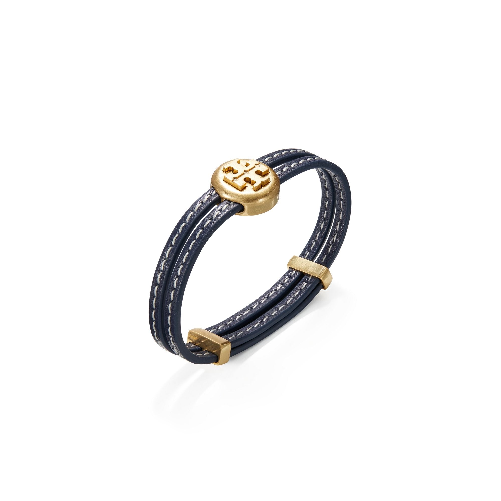 Women Double Strap Bracelet - Rolled Brass / Navy