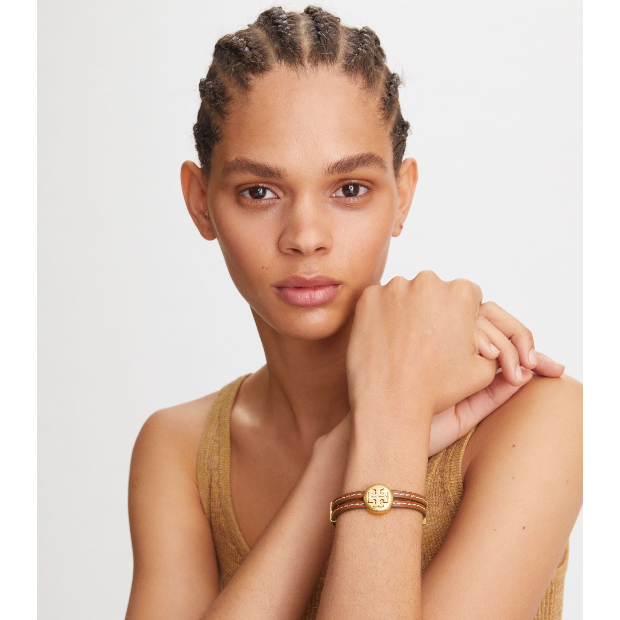 Women Double Strap Bracelet - Rolled Brass / Navy