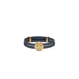 Women Double Strap Bracelet - Rolled Brass / Navy