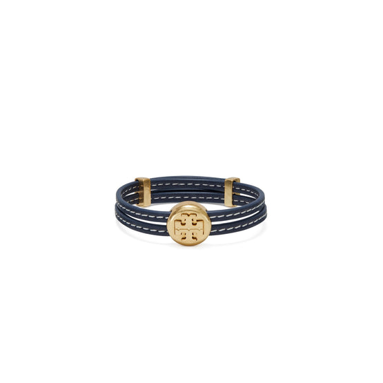 Women Double Strap Bracelet - Rolled Brass / Navy